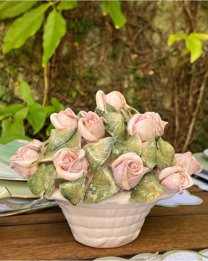 Cesta Botões Mini Rosas Cerâmica