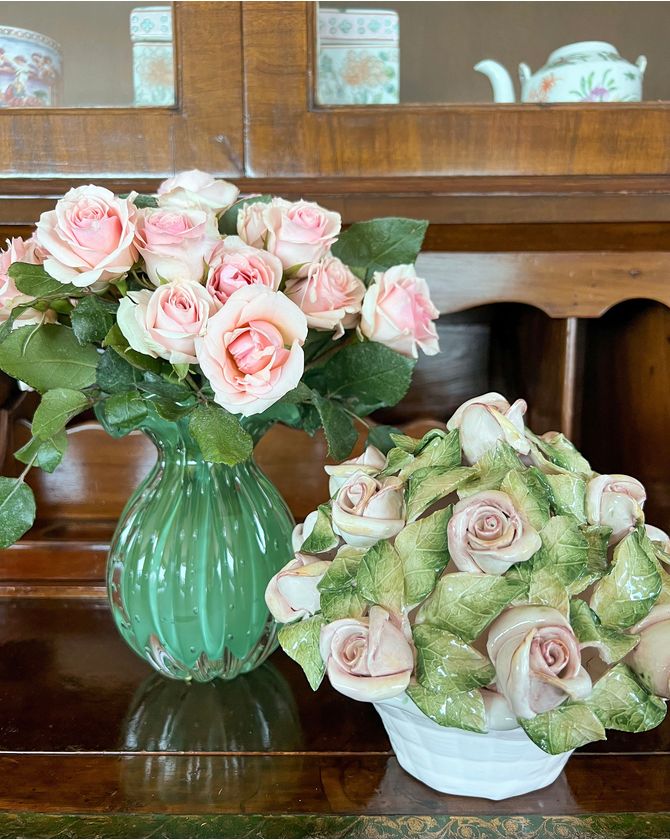 Cesta Botões Mini Rosas Cerâmica