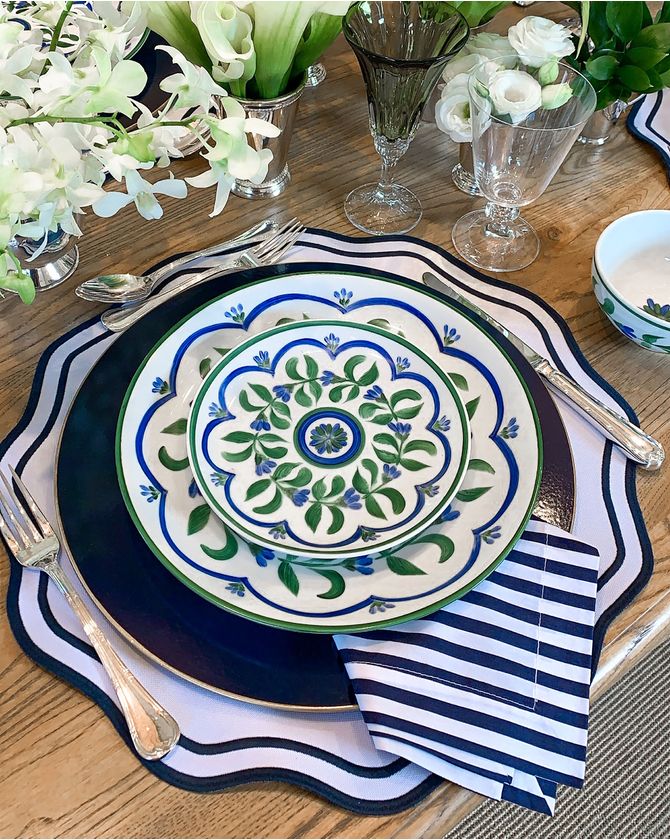 Prato Sobremesa Porcelana Guirlanda Italiana - Azul E Verde