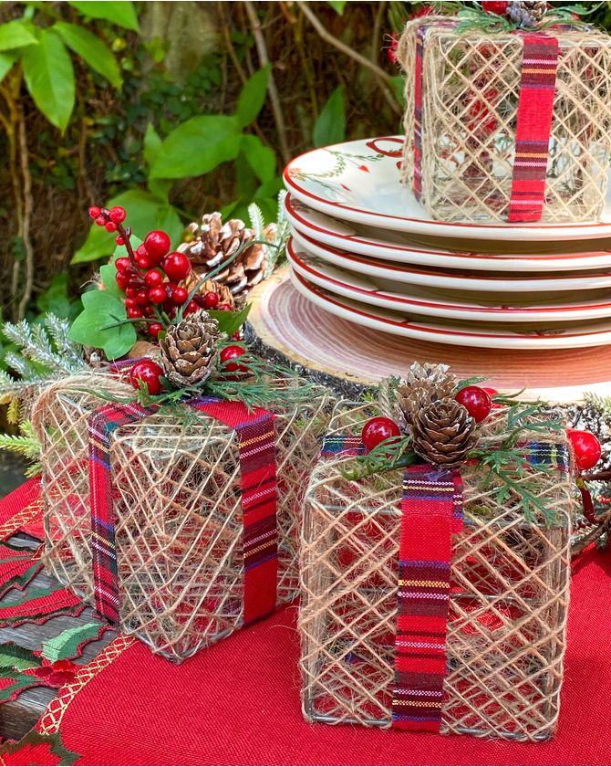 Caixa Presente Mini Decorativa Sisal Natal 2022