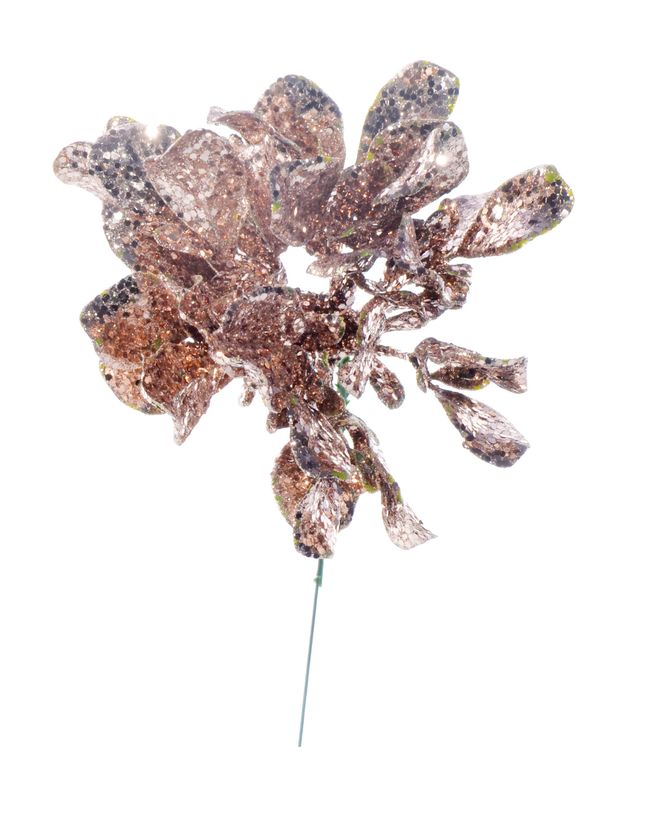 Pick 20cm Folhas Glitter Rose Natal 2022