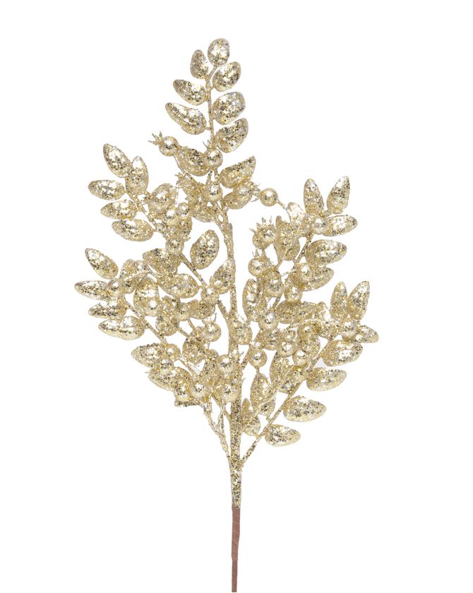 Galho 60cm todo dourado Folhas E Frutas Natal 2022