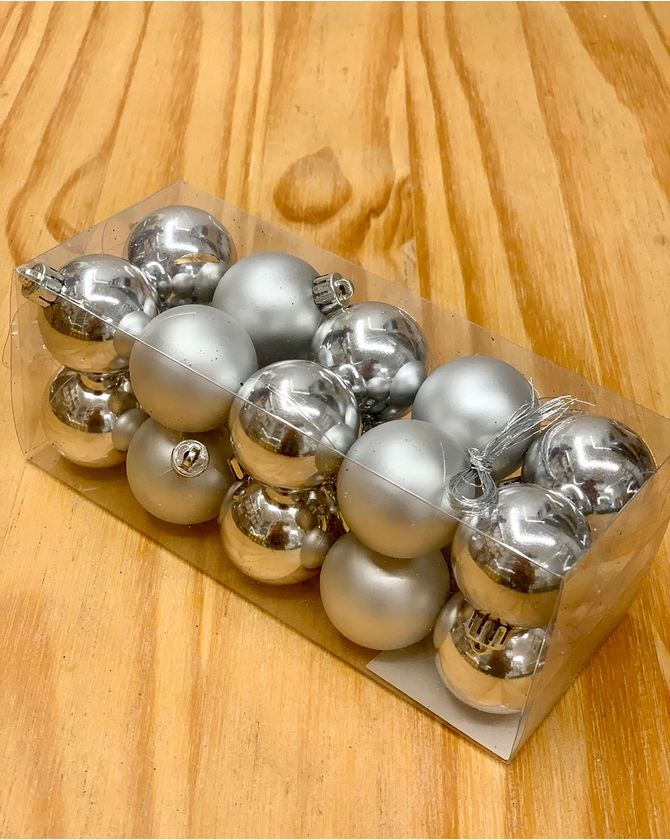 Kit 20 Mini Bolas Decorativas Fosca E Brilhante 4Cm- Prata Natal 2022