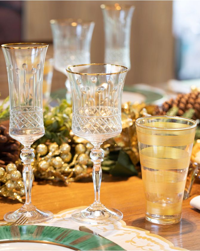 Taça Champagne Cristal Lapidado Friso Dourado Grace 190Ml