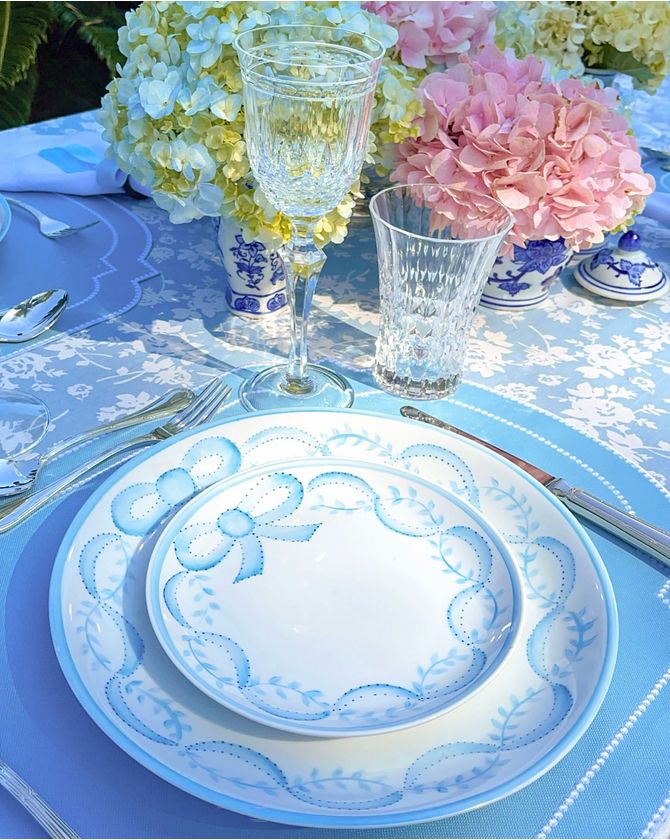 Prato Sobremesa Porcelana Laço Azul