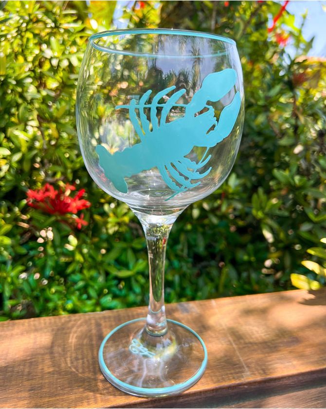 Taça Gin Pintada Fundo Mar Azul Turquesa - Lagosta