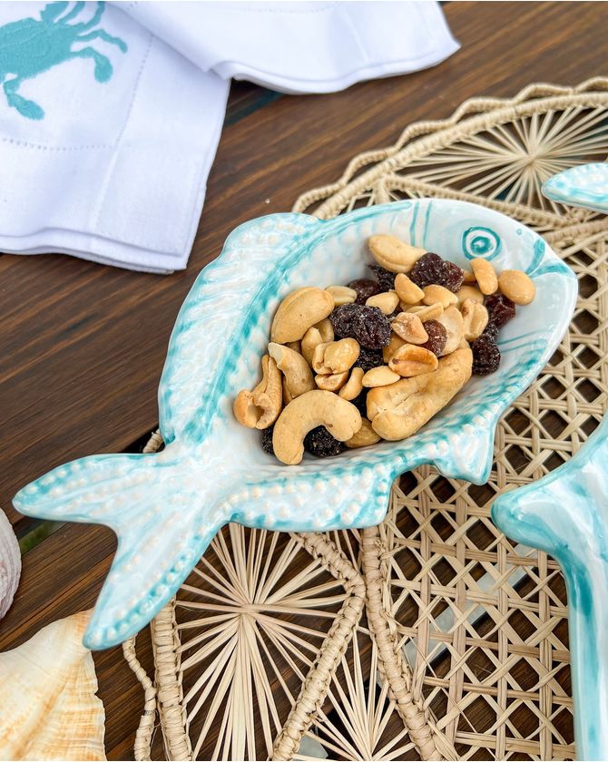 Petisqueira formato peixe mini relevo - azul turquesa