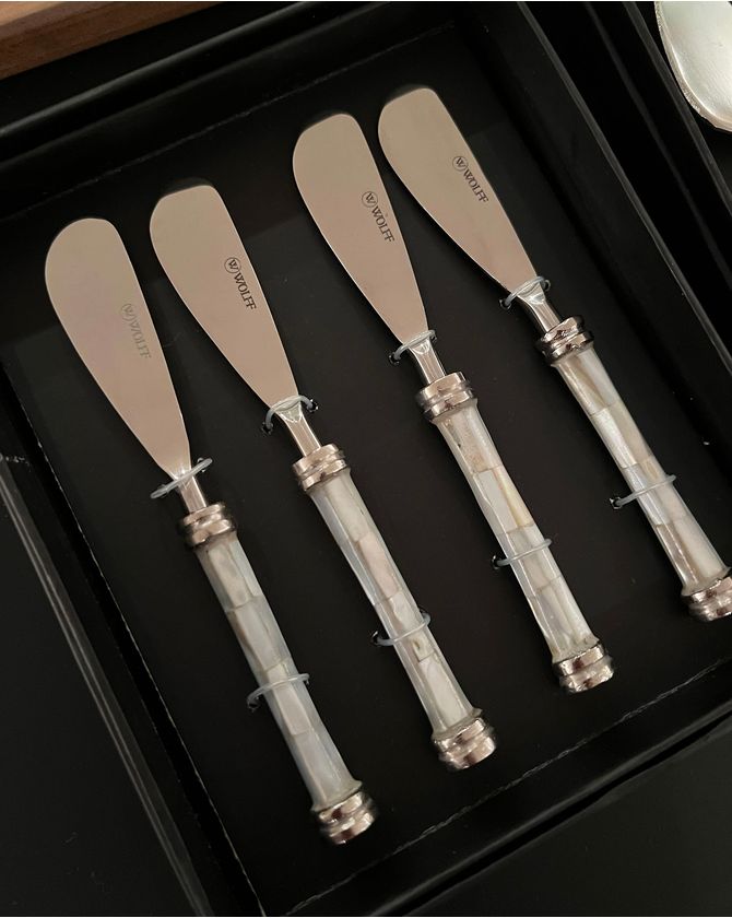 Kit 4 Espátulas Petiscos Inox Cabo Madreperola