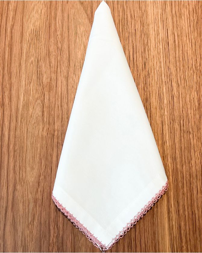 Guardanapo Algodão Branco Ponto Picueta - Rosa