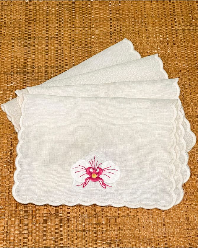 Kit 6 Guardanapos Coquetel Linho Branco Orquidea