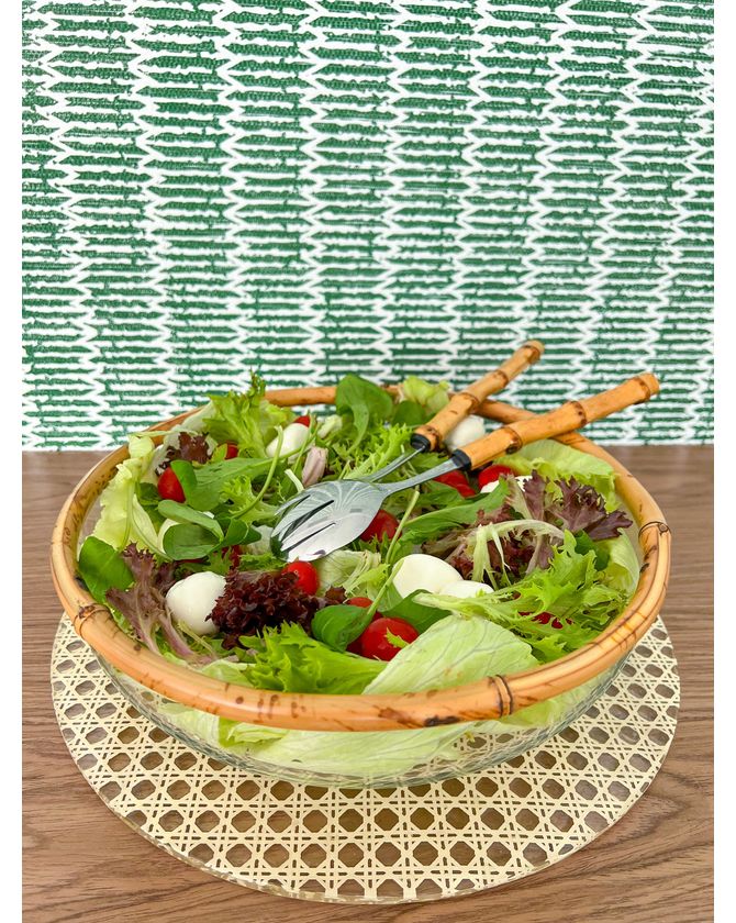 Saladeira Vidro Com Borda Bambu M