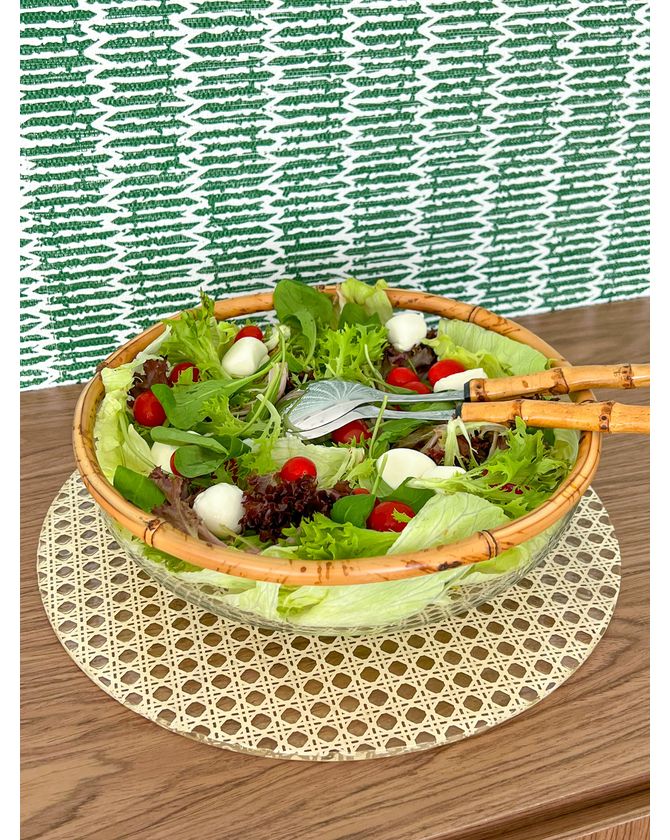 Saladeira Vidro Com Borda Bambu M