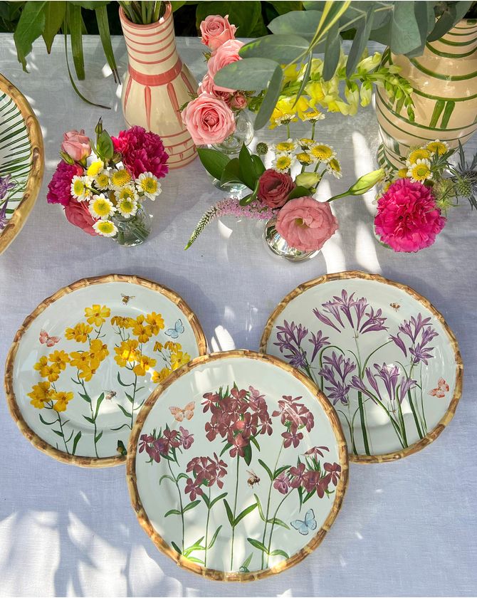 Conj 3 pratos de sobremesa flores campestres