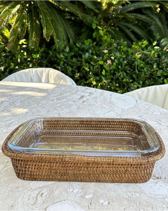 Refratário pirex retangular suporte rattan M - 37x25cm