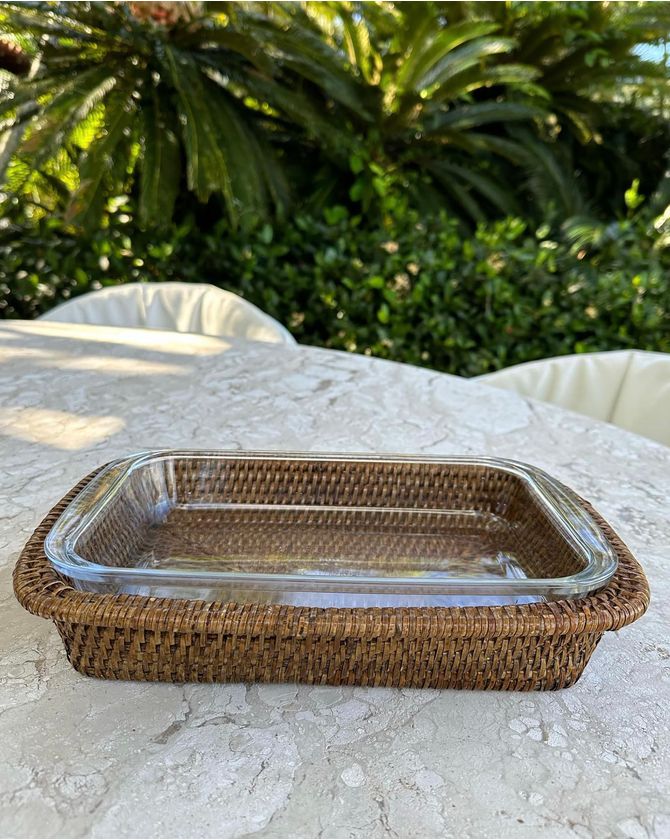 Refratário pirex retangular suporte rattan P - 33x21cm