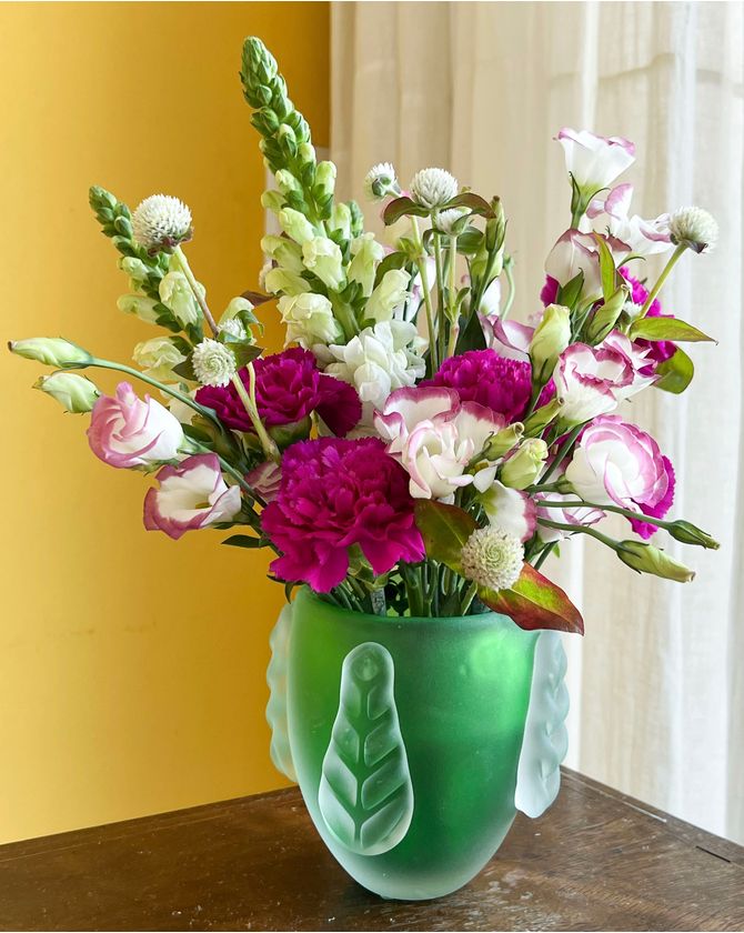 Vaso murano detalhe folhas - verde fosco
