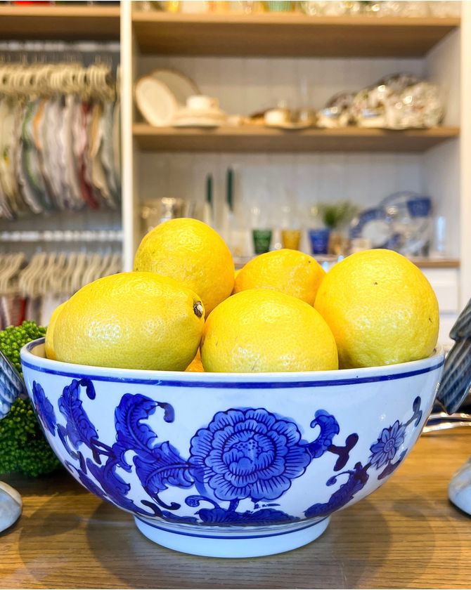 Cachepot Bowl Riviera Azul E Branco Redondo P