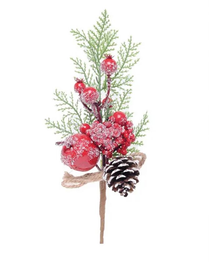 Pick pinha e maçã cristalizadas com laço juta NATAL 2023