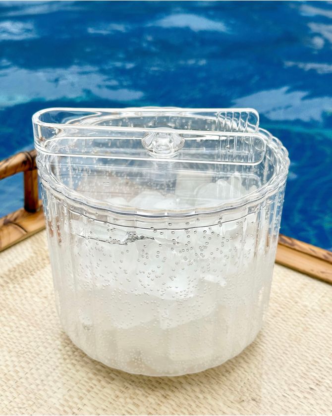 Balde de gelo acrílico com pegador bolhas Ilhabela - transparente