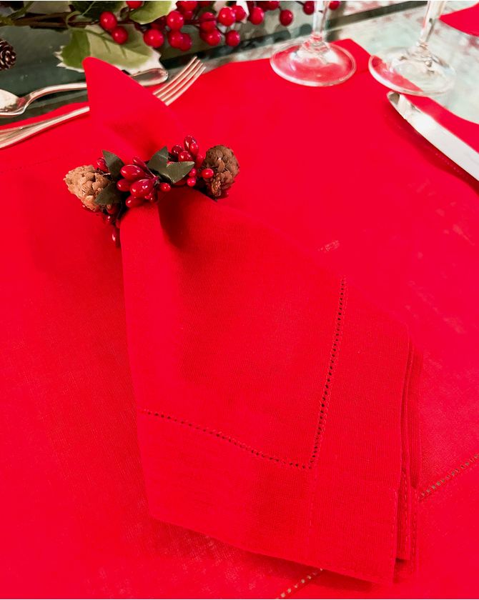 Guardanapo Aquarela Liso Ponto Ajour - Vermelho Natal 2024