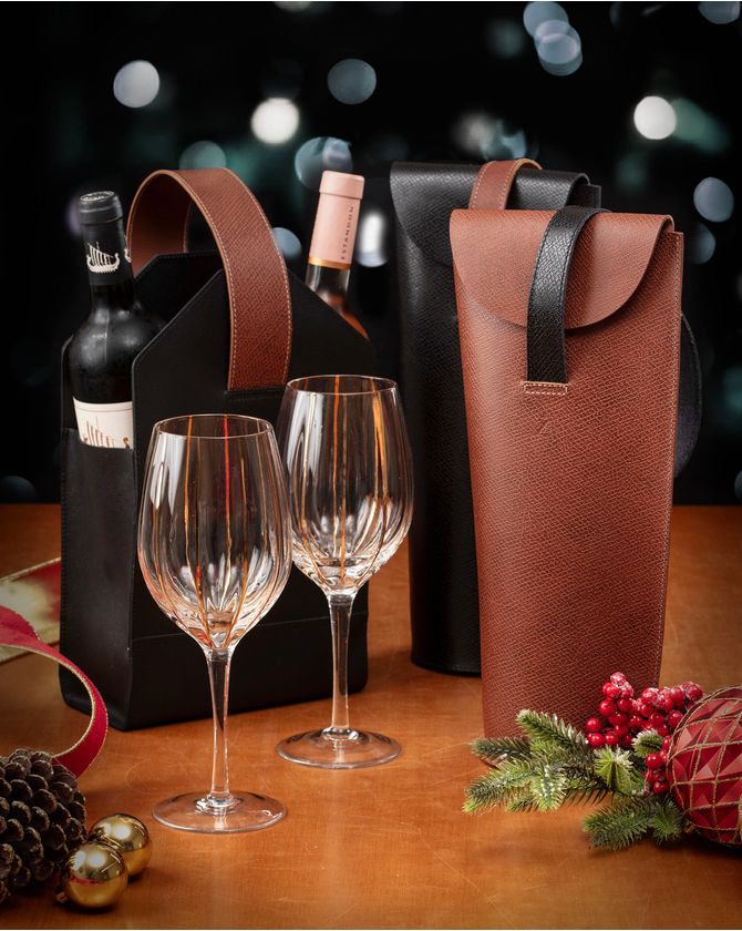 Porta vinho individual couro - caramelo