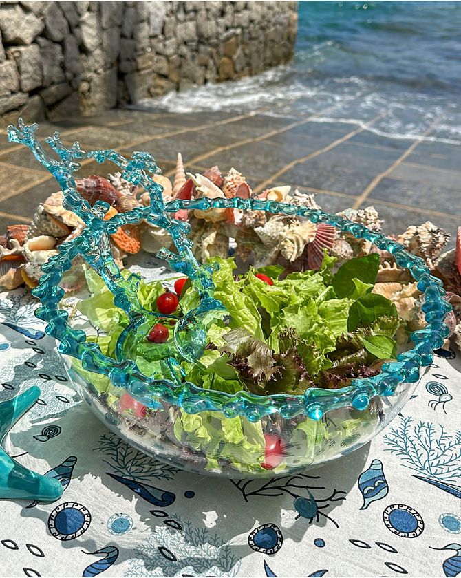 Saladeira acrílico borda raiz de coral Ilhabela - azul
