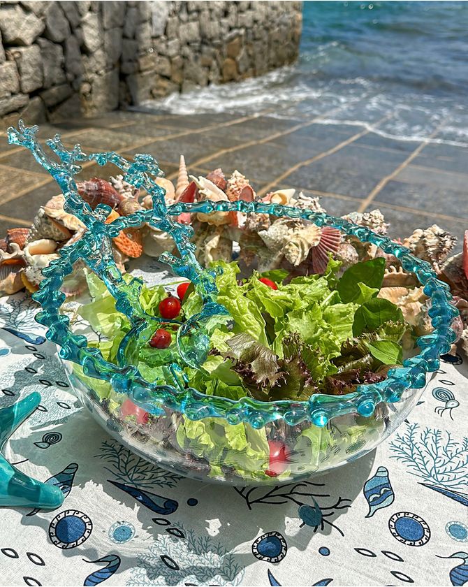 Saladeira acrílico borda raiz de coral Ilhabela - azul