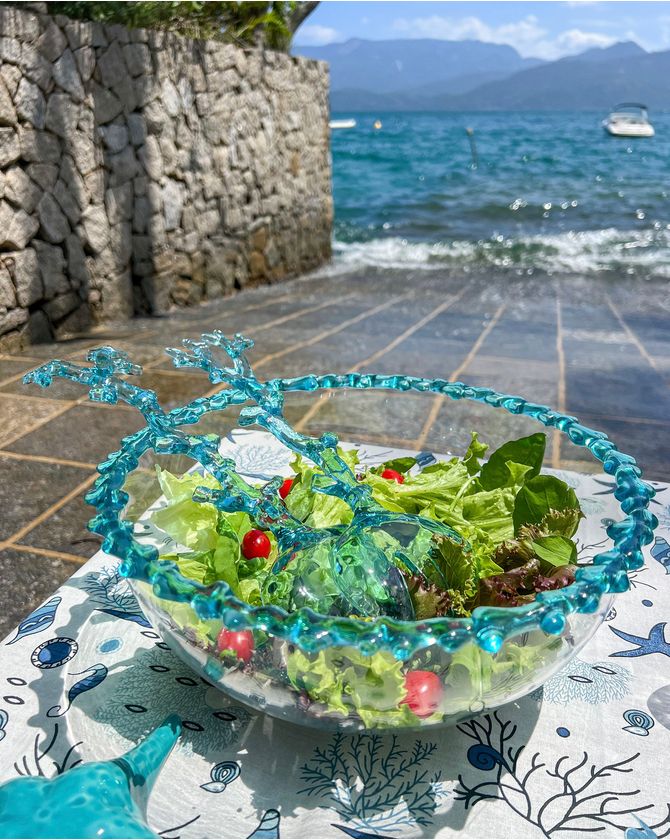 Saladeira acrílico borda raiz de coral Ilhabela - azul