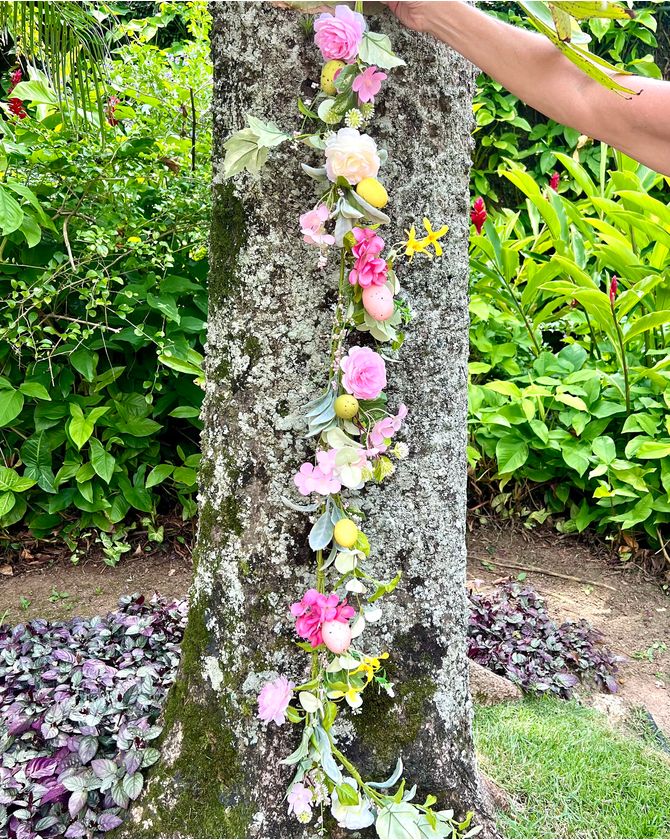 Galho longo maleável floral rosa Páscoa 2024 - 152cm