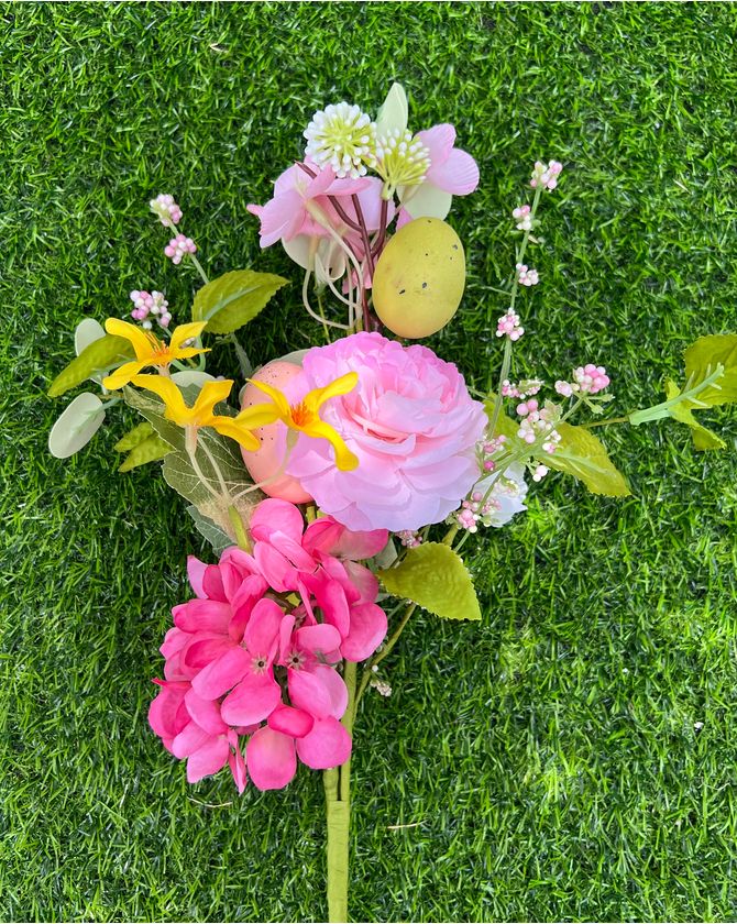 Galho 48cm ovos e flores rosas Páscoa 2024