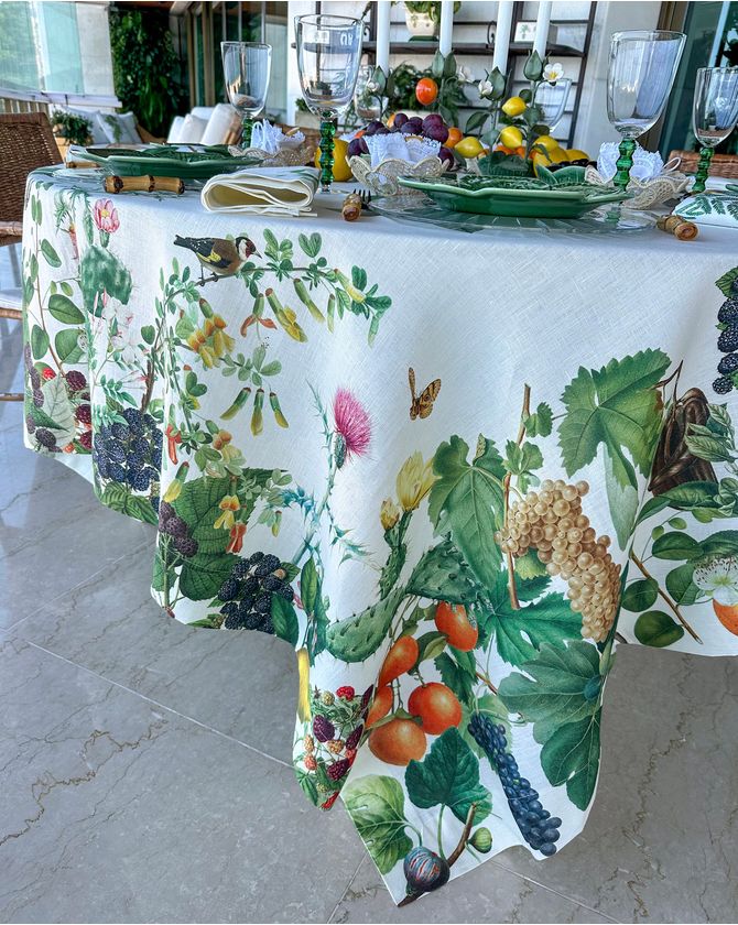 Toalha de mesa retangular linho The Napking 2,70 x 1,80m - Frutas e Flores