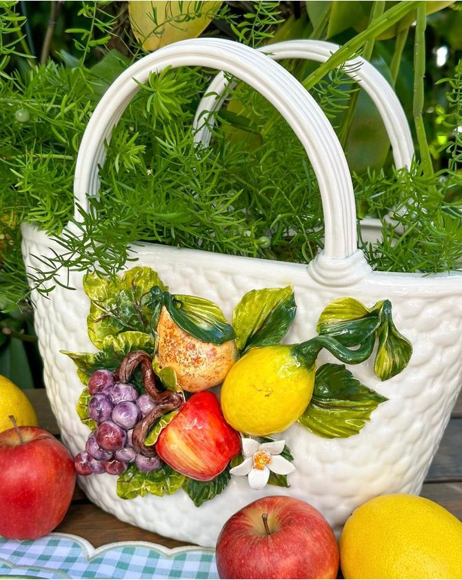 Bolsa cerâmica branca frutas