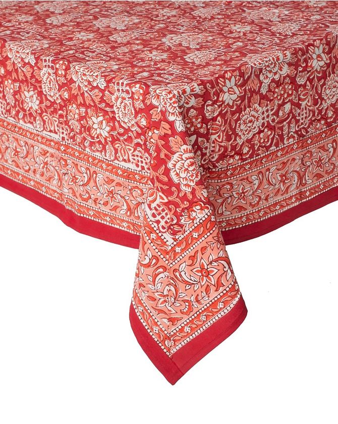 Toalha de mesa retangular block print indiana 4x1,70m - vermelha