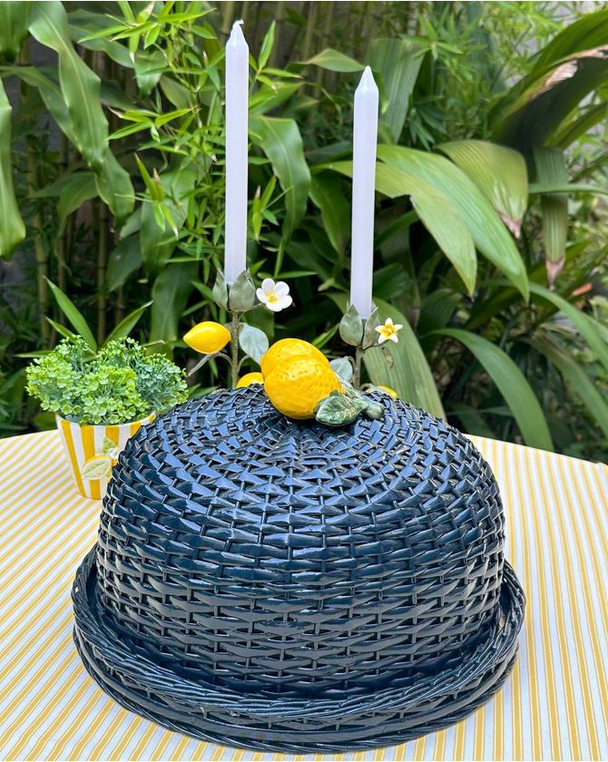Boleira Rattan Azul Marinho Limão Siciliano