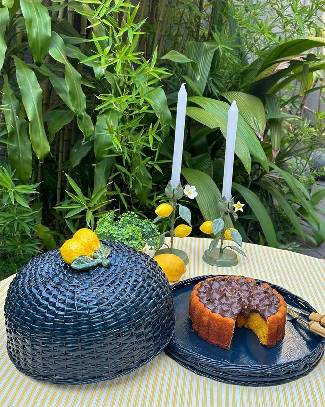 Boleira Rattan Azul Marinho Limão Siciliano