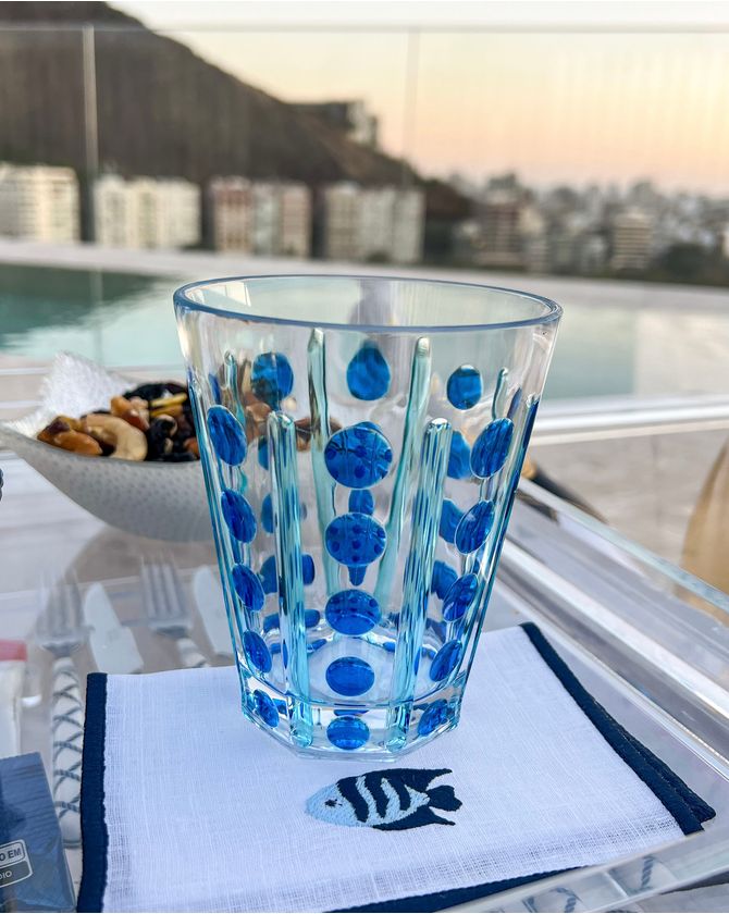 Copo acrílico listras e bolhas Ilhabela - azul