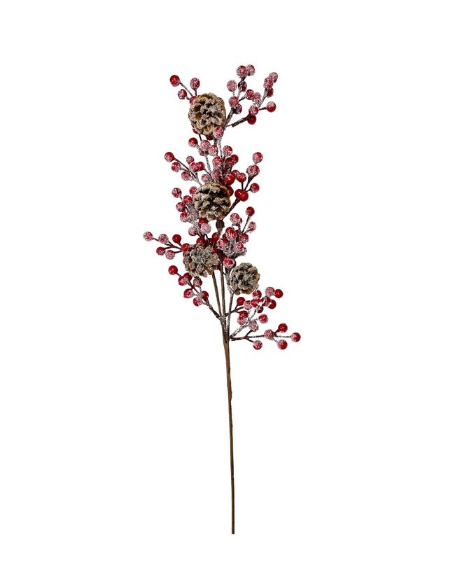 Galho 70cm pinhas e frutas vermelhas nevadas NATAL 2024