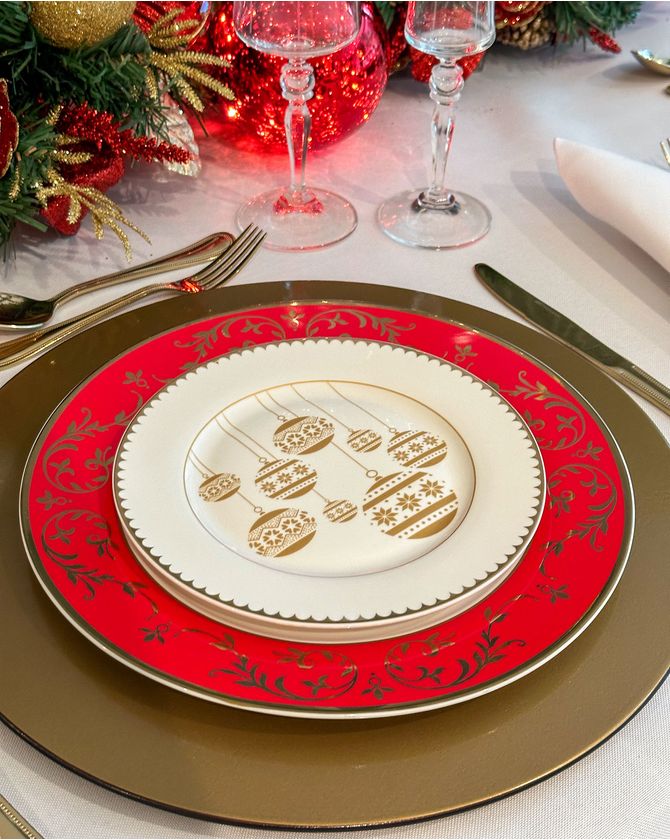 Prato sobremesa bolas douradas NATAL 2024