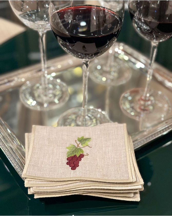 Kit 6 Guardanapos Coquetel Linho Cru Uvas