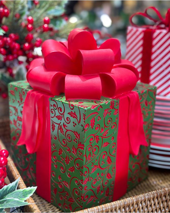 Caixa de presente G resina Natal 2024 - vermelho e verde