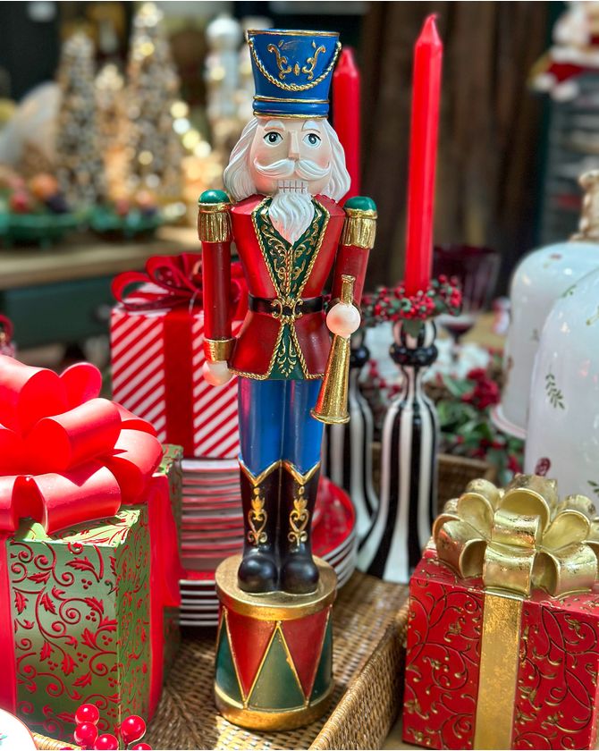 Soldado quebra nozes 50cm tambor - vermelho e verde