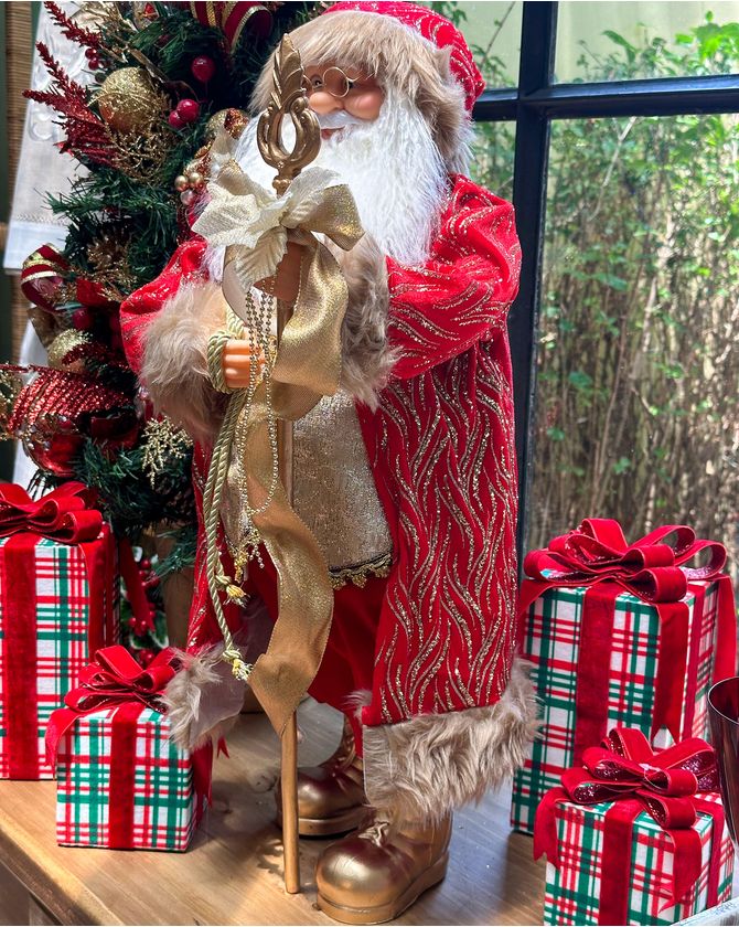 Papai Noel 60cm dourado e vermelho Natal 2024