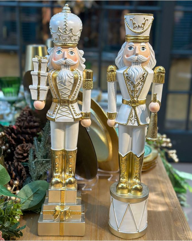 Soldado quebra nozes 50cm caixa de presente - branco e dourado