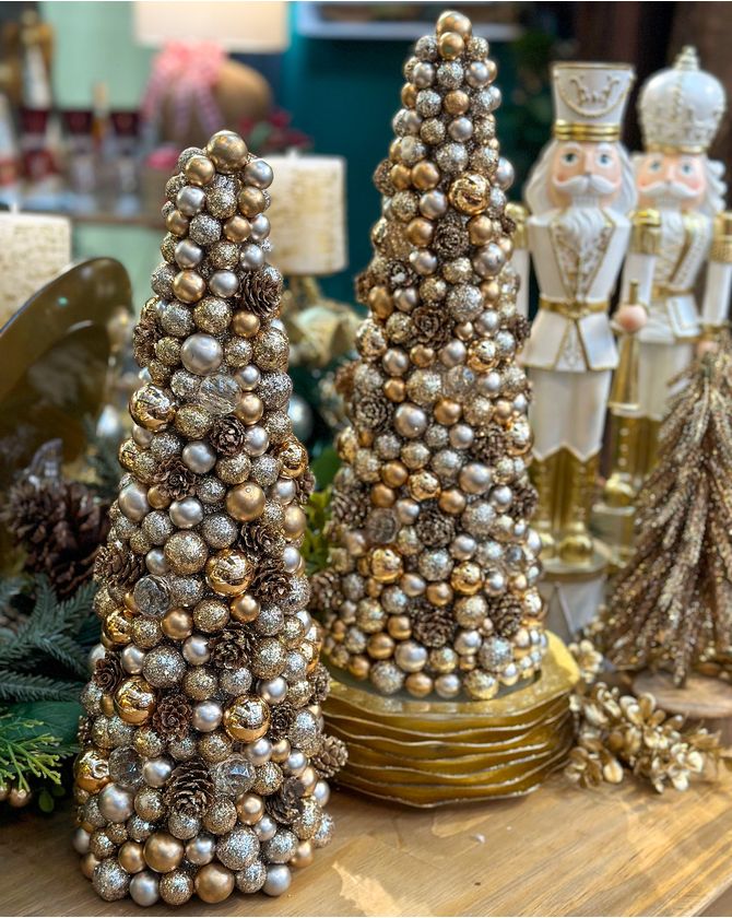 Topiaria pérolas e bolas douradas NATAL 2024 P - 35cm