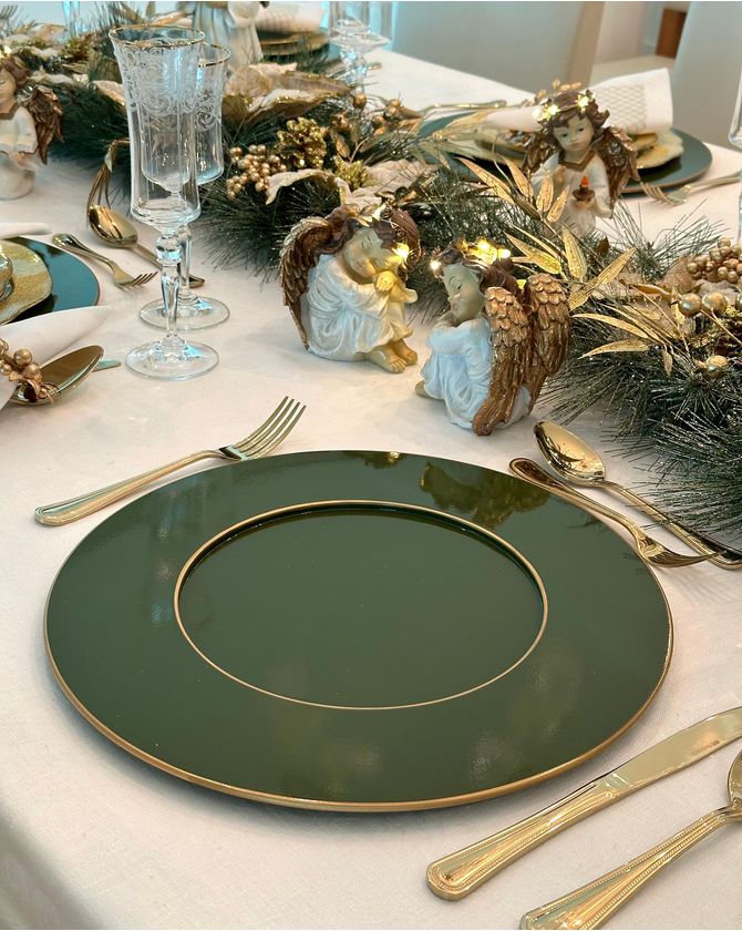 Sousplat Laca Verde Militar 35Cm