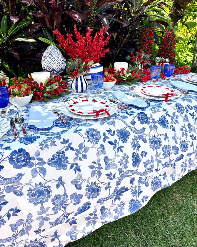Toalha de mesa retangular floral Provence azul 3,00 x 1,70m