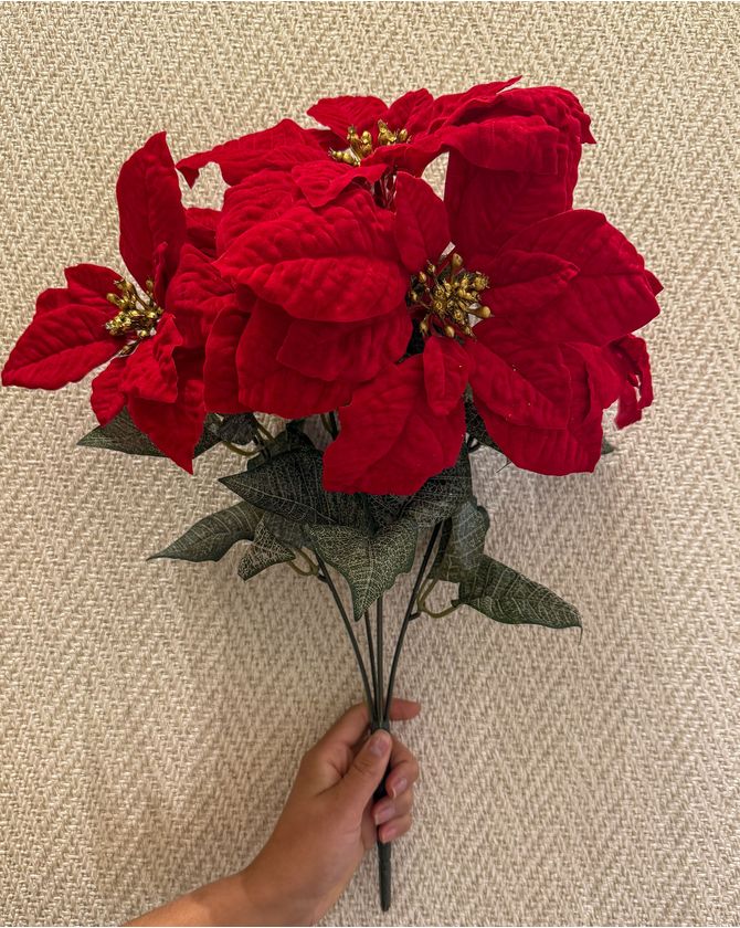 Bouquet bico de papagaio vermelho centro dourado Natal 2024