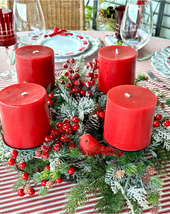 Centro de mesa redondo 4 velas 60cm Natal 2024