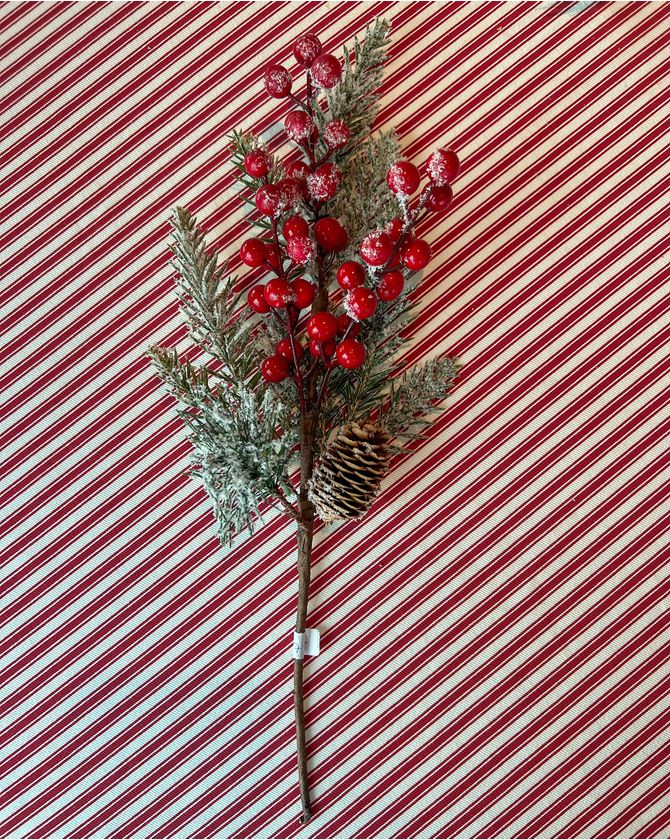 Galho 40cm frutas e folhas nevadas Natal 2024