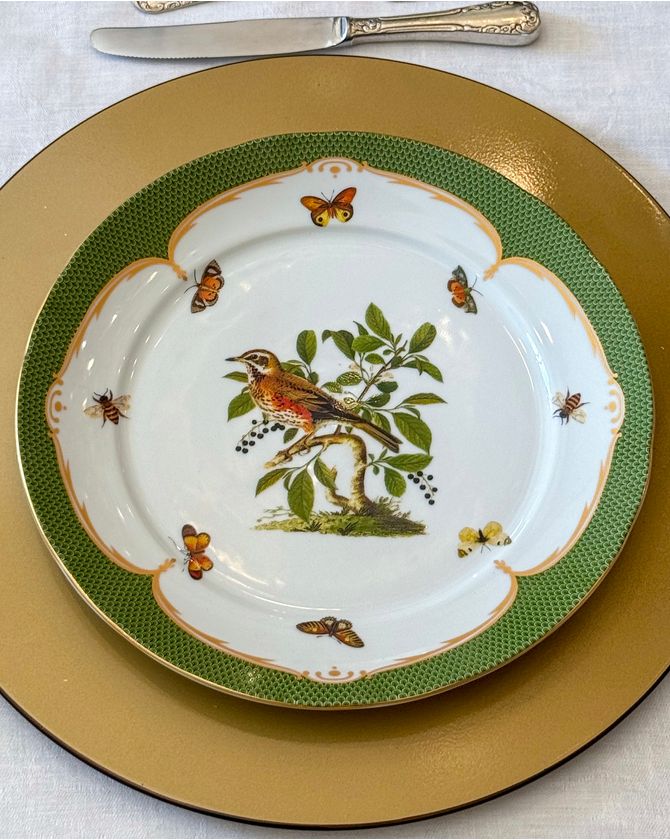 Prato raso porcelana pássaros verde